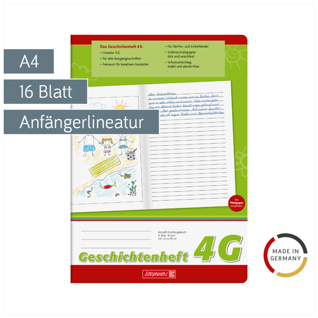 Geschichtenheft | A4, Lineatur 4G, 16 Blatt, grün
