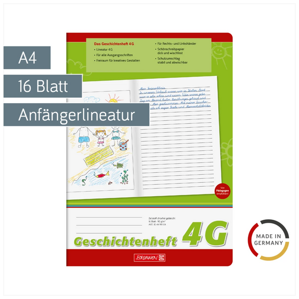 Geschichtenheft | A4, Lineatur 4G, 16 Blatt, grün