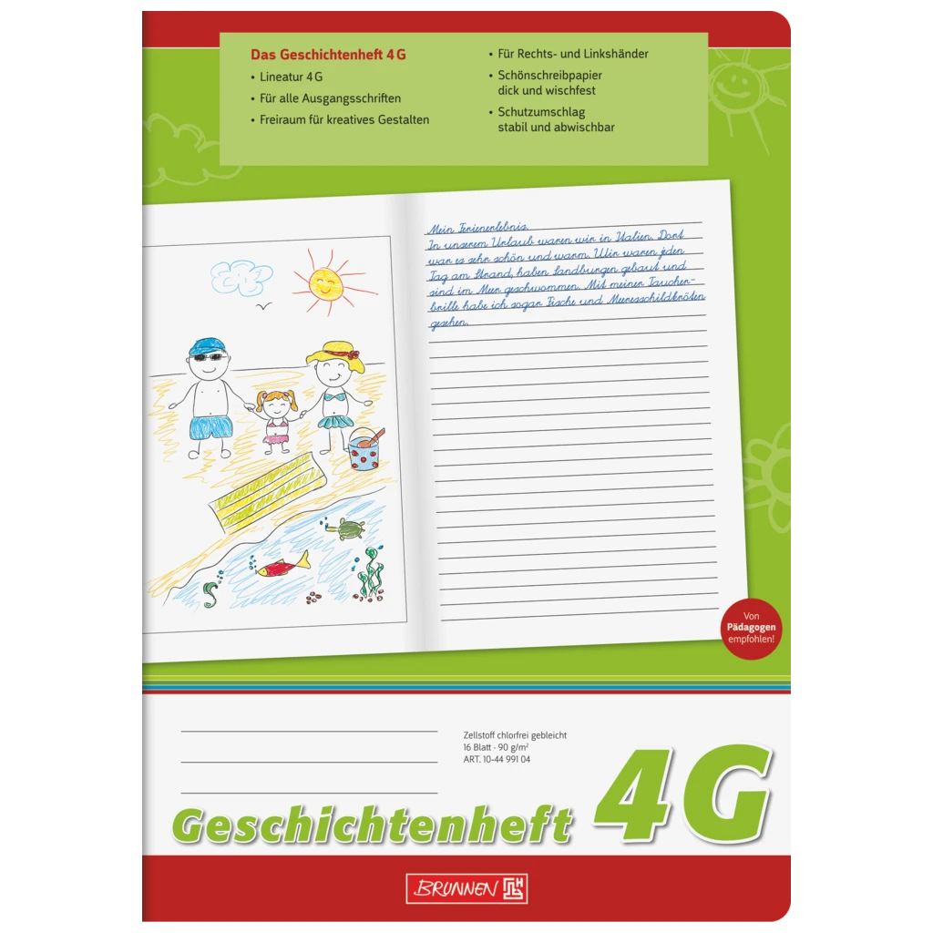 Geschichtenheft | A4, Lineatur 4G, 16 Blatt, grün