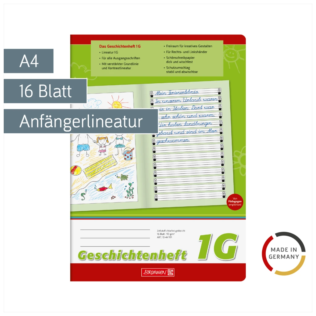 Geschichtenheft | A4, Lineatur 1G, 16 Blatt, grün