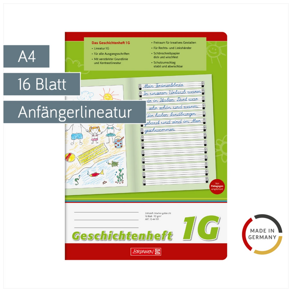 Geschichtenheft | A4, Lineatur 1G, 16 Blatt, grün