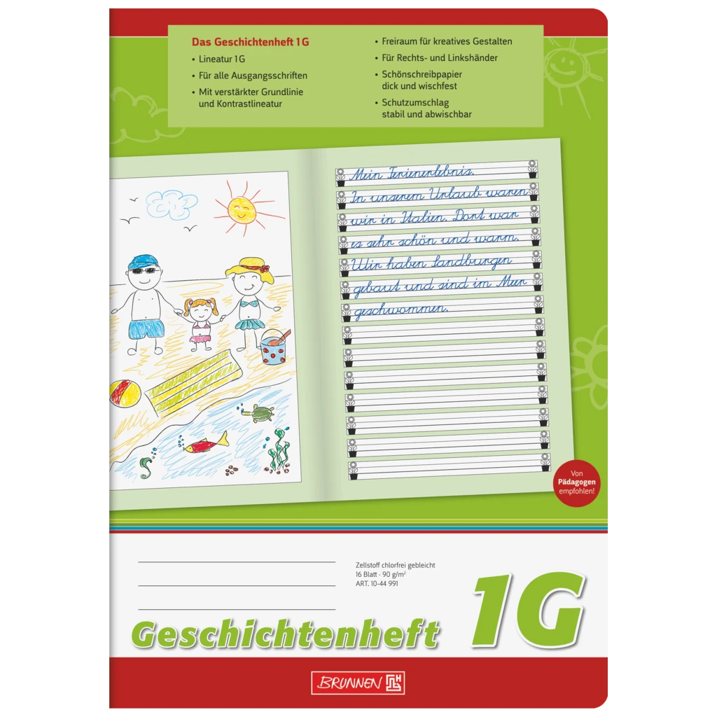 Geschichtenheft | A4, Lineatur 1G, 16 Blatt, grün