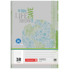 Schulheft Recycling | A5, Lineatur 3R, 16 Blatt, grün/grau