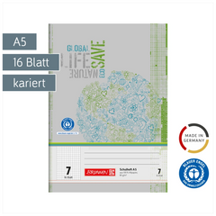 Schulheft Recycling | A5, Lineatur 7, 16 Blatt, grün/grau