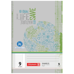 Schulheft Recycling | A5, Lineatur 9, 16 Blatt, grün/grau