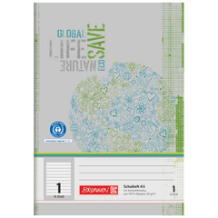 Schulheft Recycling | A5, Lineatur 1, 16 Blatt, grün/grau