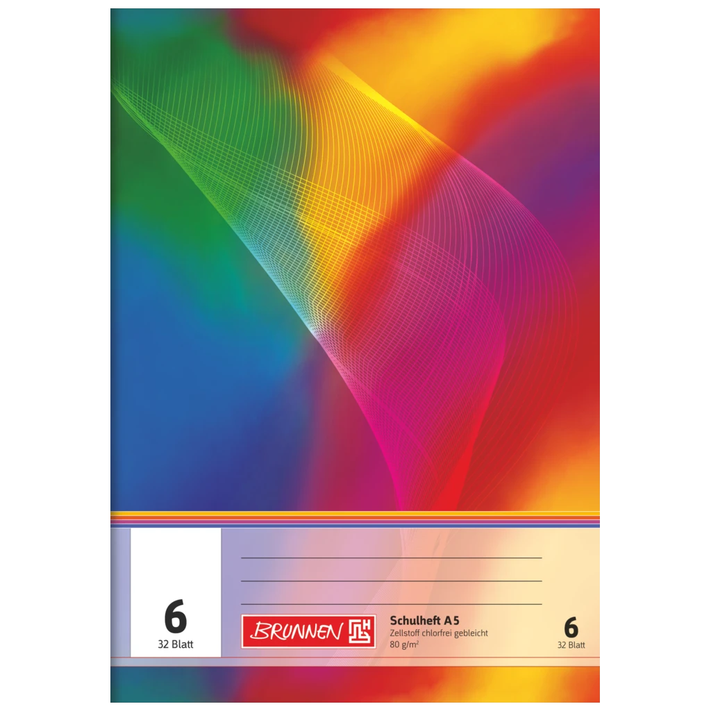 Schulheft | A5, Lineatur 6, 32 Blatt, mehrfarbig