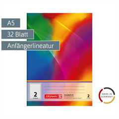 Schulheft | A5, Lineatur 2, 32 Blatt, mehrfarbig