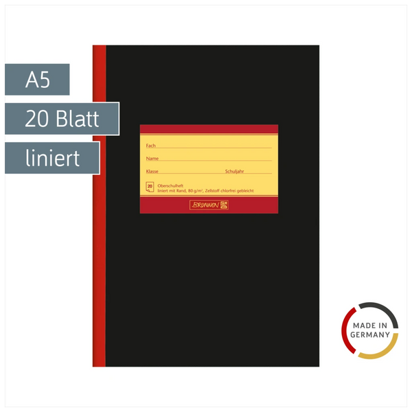 Oberschulheft | A5, Lineatur 9, 20 Blatt, schwarz