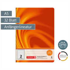 Schulheft Premium Vivendi | A5, Lineatur 2, 32 Blatt, orange