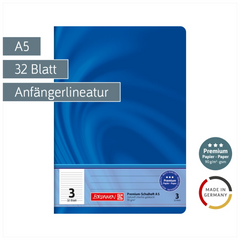 Schulheft Premium Vivendi | A5, Lineatur 3, 32 Blatt, blau