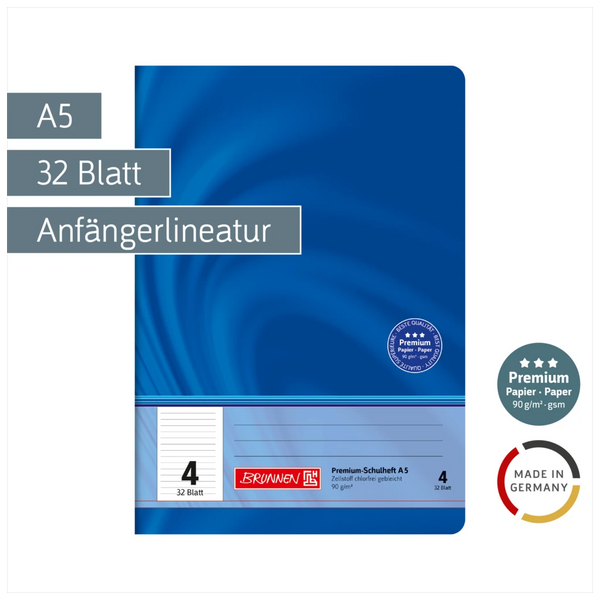 Schulheft Premium Vivendi | A5, Lineatur 4, 32 Blatt, blau