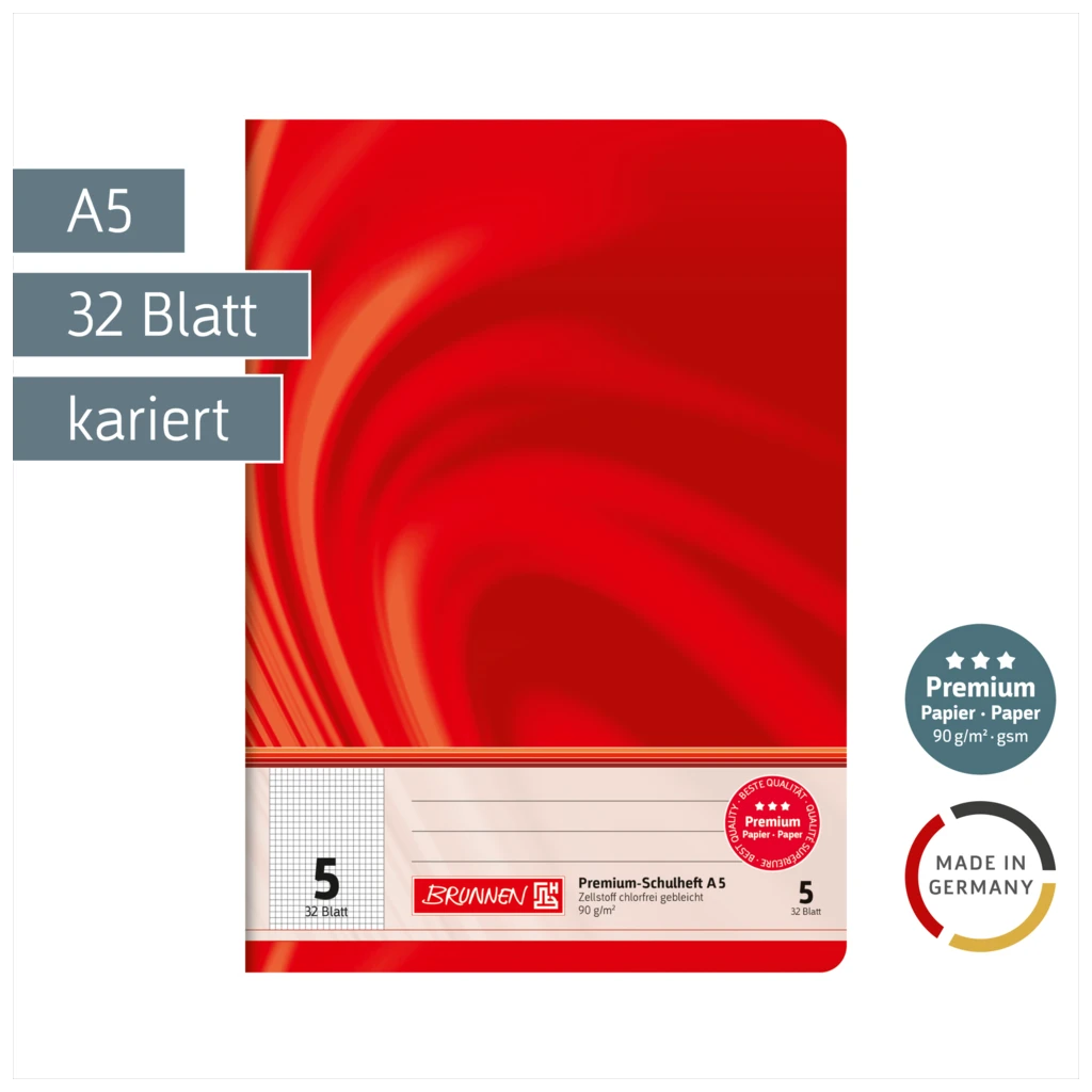 Schulheft Premium Vivendi | A5, Lineatur 5, 32 Blatt, rot