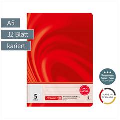 Schulheft Premium Vivendi | A5, Lineatur 5, 32 Blatt, rot
