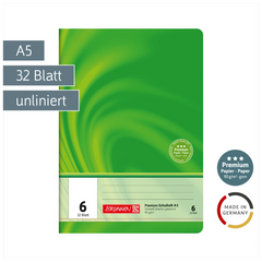Schulheft Premium Vivendi | A5, Lineatur 6, 32 Blatt, grün