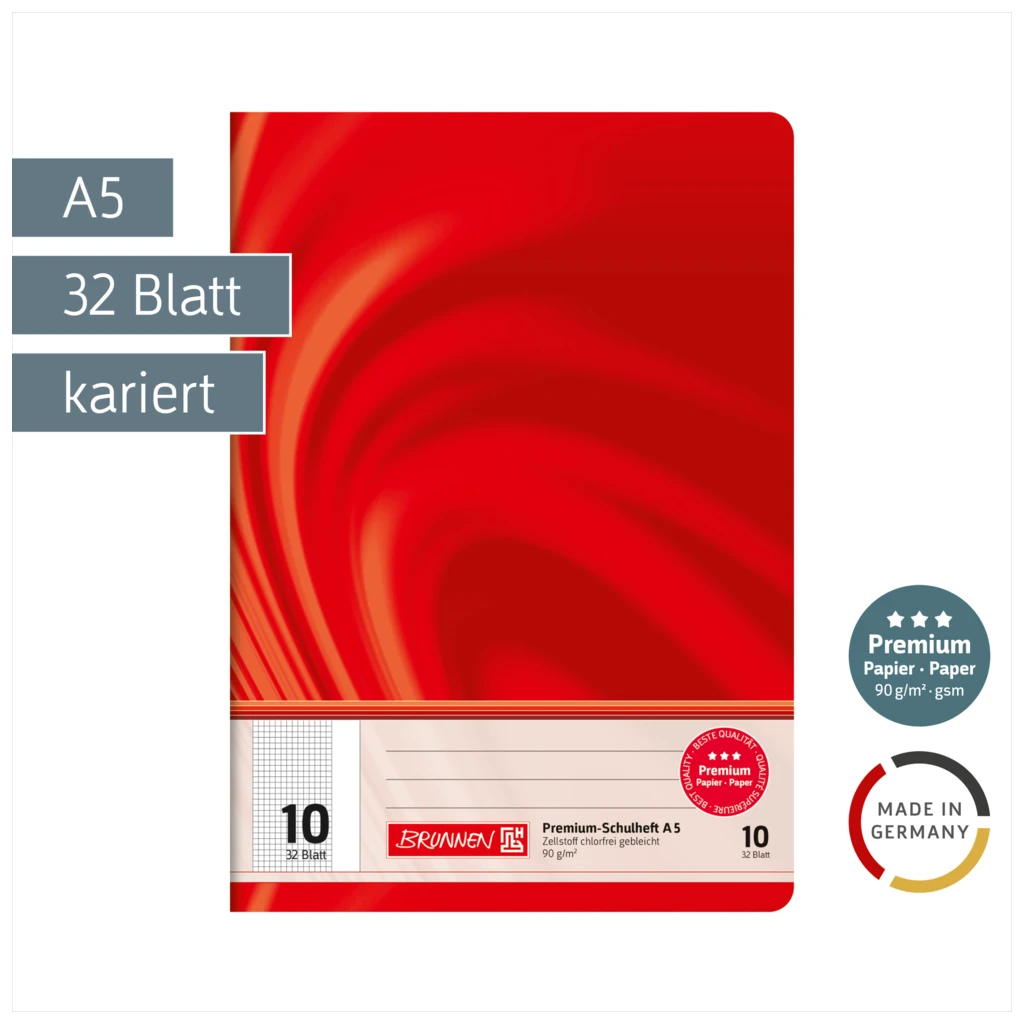 Schulheft Premium Vivendi | A5, Lineatur 10, 32 Blatt, rot