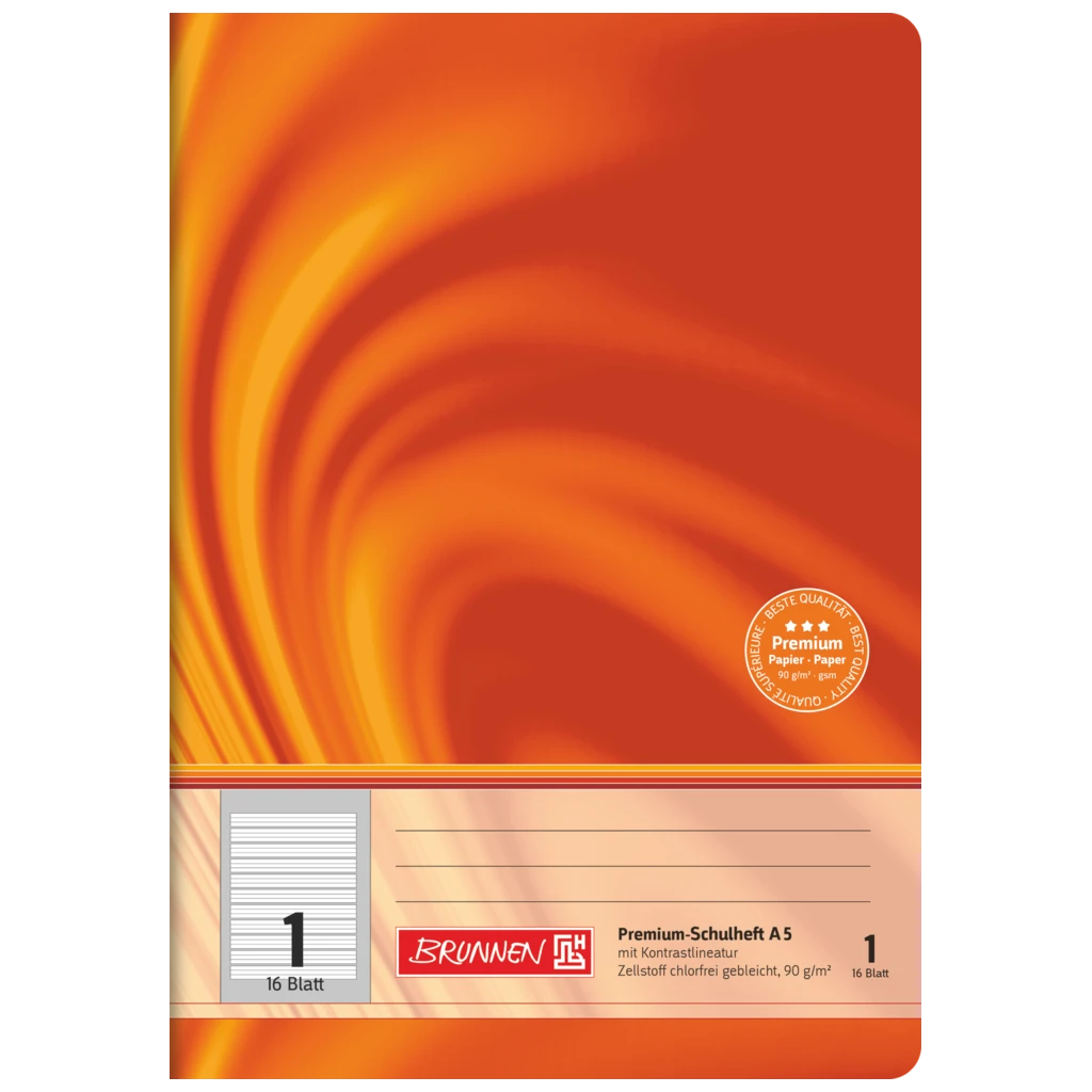 Schulheft Premium Vivendi | A5, Lineatur 1, 16 Blatt, orange