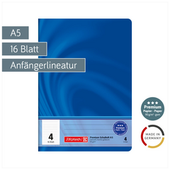 Schulheft Premium Vivendi | A5, Lineatur 4, 16 Blatt, blau