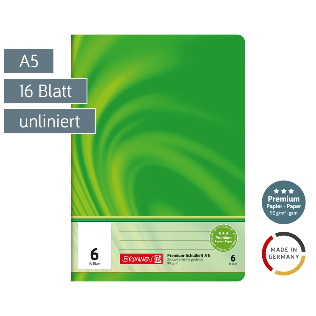 Schulheft Premium Vivendi | A5, Lineatur 6, 16 Blatt, grün