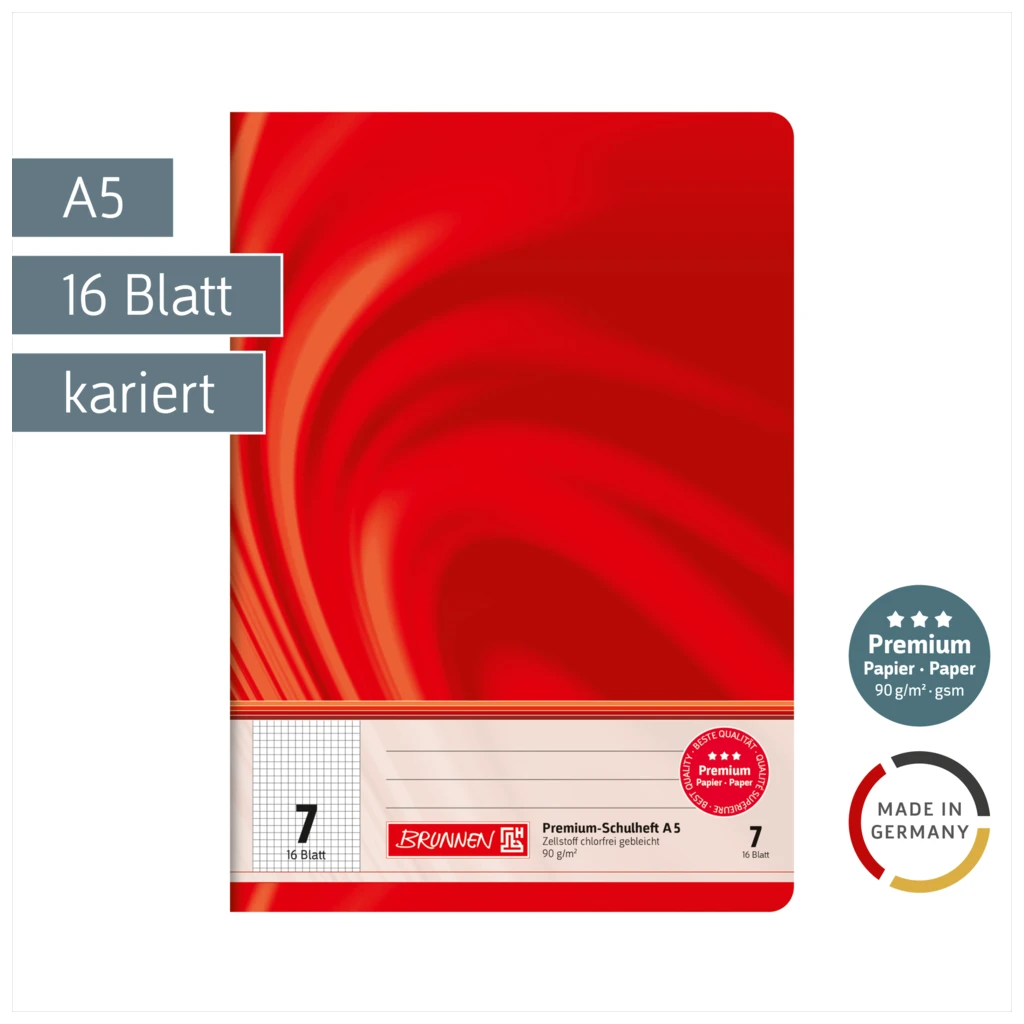 Schulheft Premium Vivendi | A5, Lineatur 7, 16 Blatt, rot
