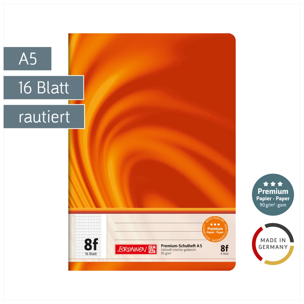 Schulheft Premium Vivendi | A5, Lineatur 8f, 16 Blatt, orange