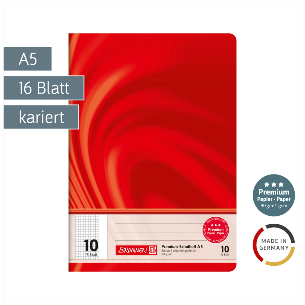 Schulheft Premium Vivendi | A5, Lineatur 10, 16 Blatt, rot