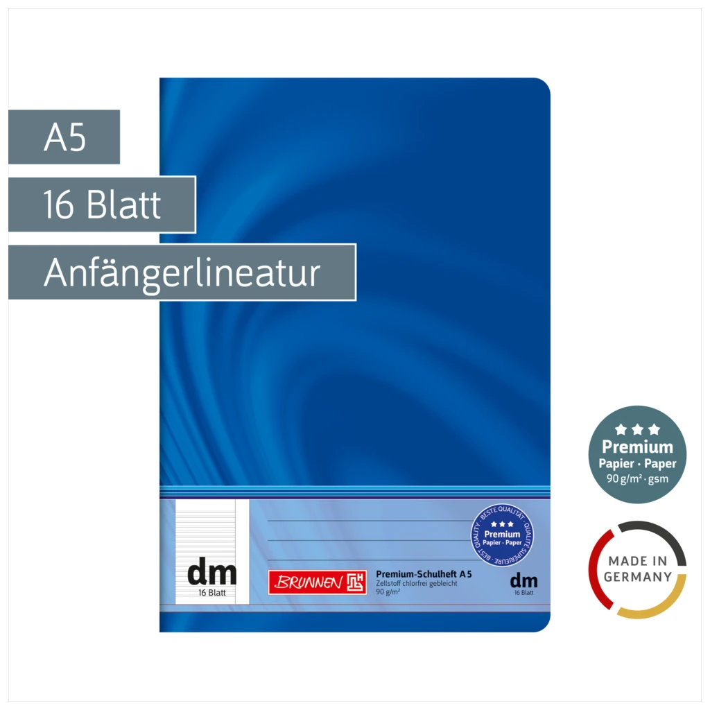 Schulheft Premium Vivendi | A5, Lineatur dm, 16 Blatt, blau