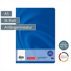 Schulheft Premium Vivendi | A5, Lineatur dm, 16 Blatt, blau