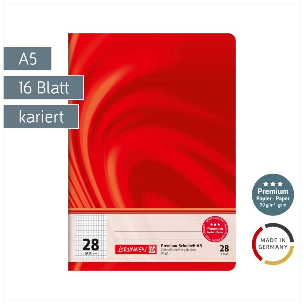 Schulheft Premium Vivendi | A5, Lineatur 28, 16 Blatt, rot