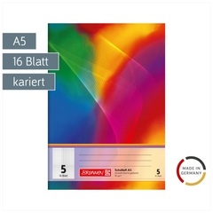 Schulheft | A5, Lineatur 5, 16 Blatt, mehrfarbig