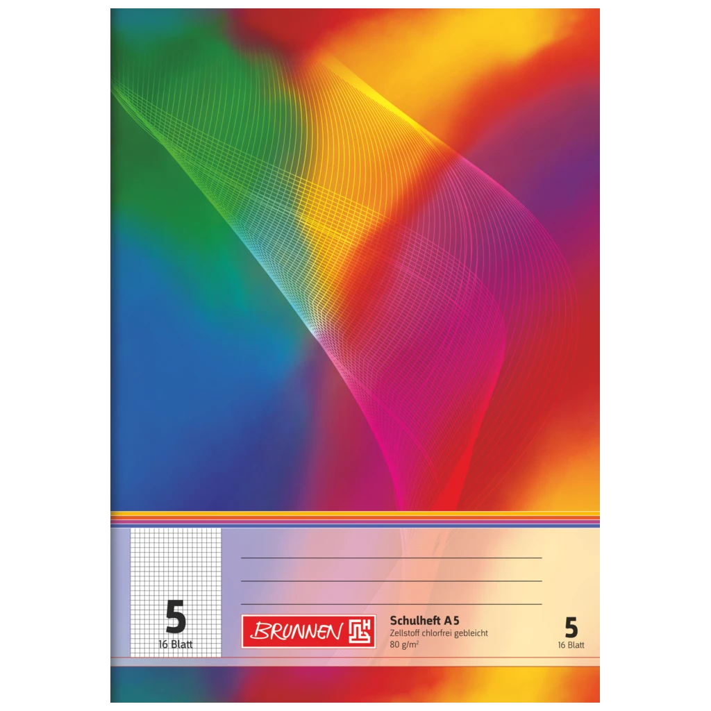 Schulheft | A5, Lineatur 5, 16 Blatt, mehrfarbig