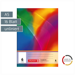 Schulheft | A5, Lineatur 6, 16 Blatt, mehrfarbig