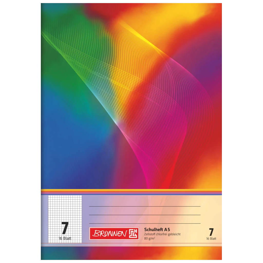 Schulheft | A5, Lineatur 7, 16 Blatt, mehrfarbig