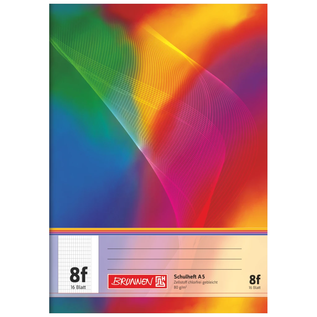 Schulheft | A5, Lineatur 8f, 16 Blatt, mehrfarbig