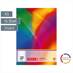 Schulheft | A5, Lineatur 27, 16 Blatt, mehrfarbig