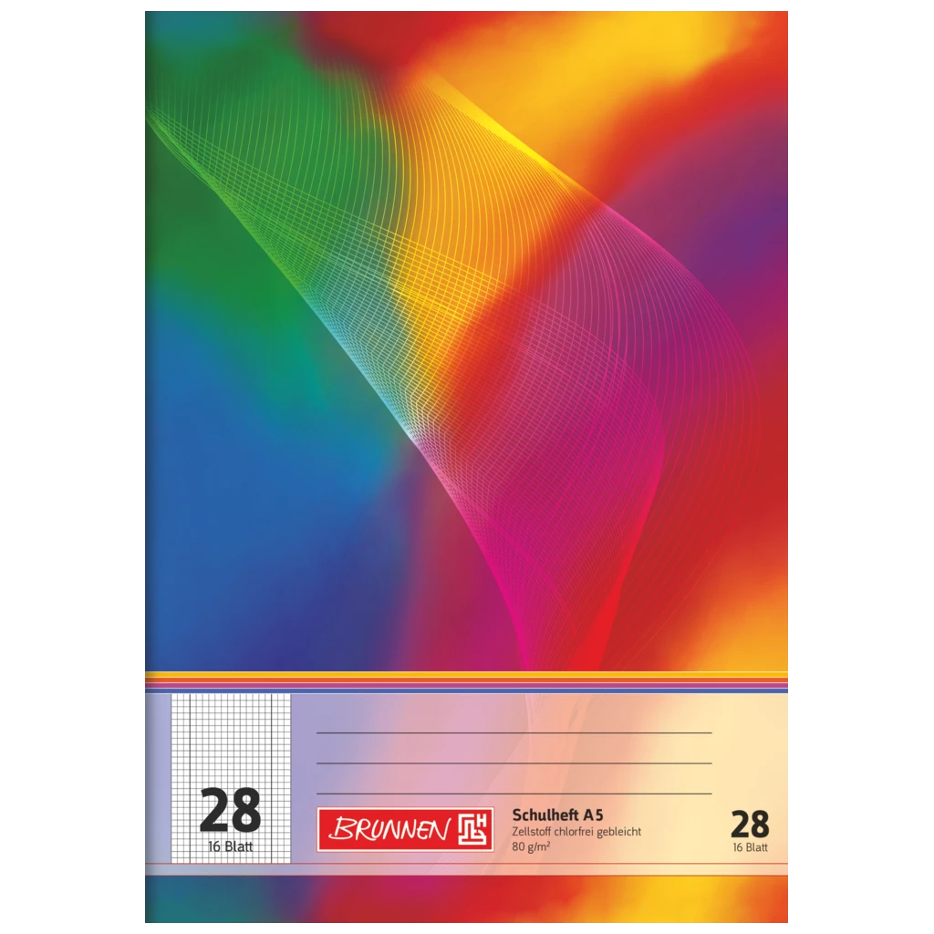 Schulheft | A5, Lineatur 28, 16 Blatt, mehrfarbig