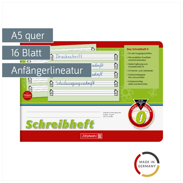 Schreibheft | A5 quer, Lineatur 0, 16 Blatt, grün