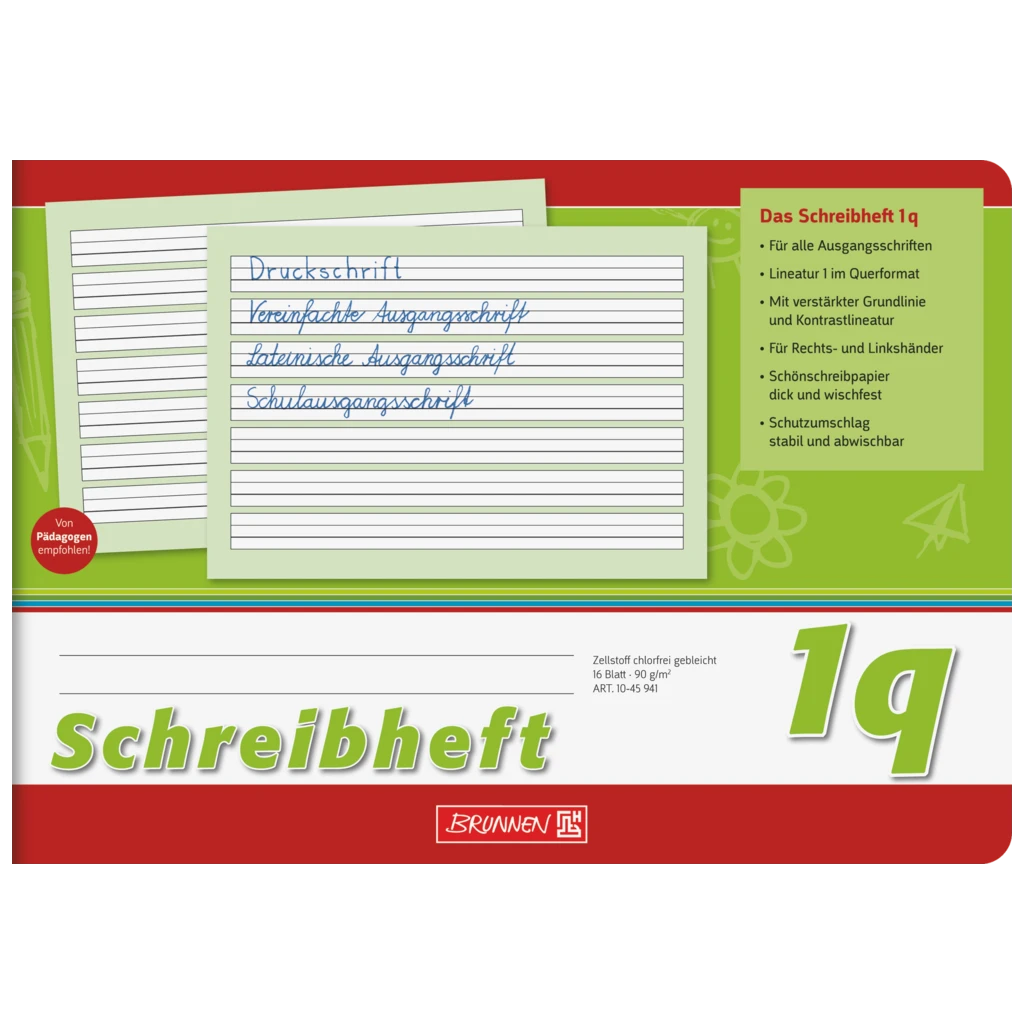 Schreibheft | A5 quer, Lineatur 1q, 16 Blatt, grün