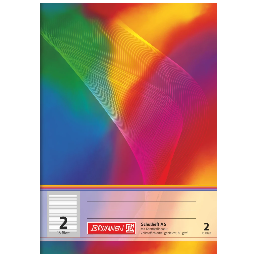 Schulheft | A5, Lineatur 2, 16 Blatt, mehrfarbig