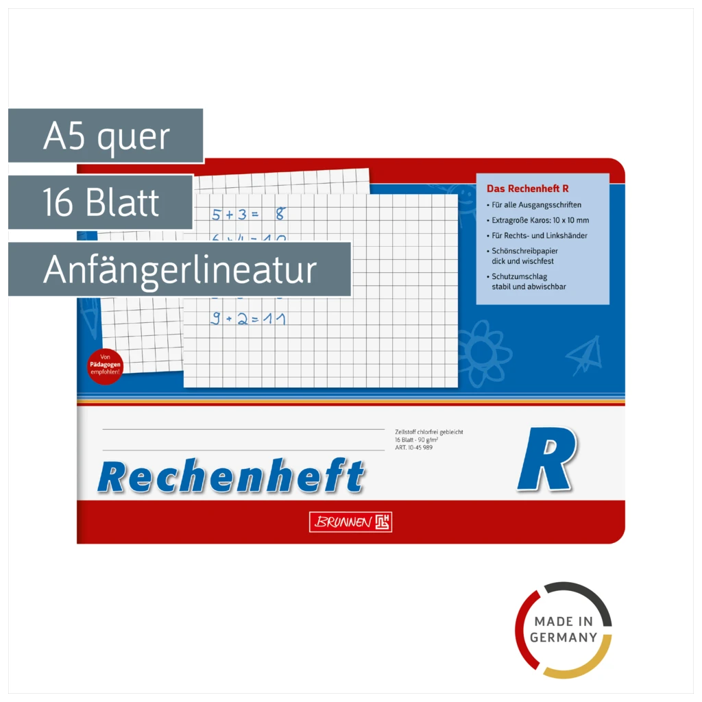 Rechenheft | A5 quer, Lineatur R, 16 Blatt, blau