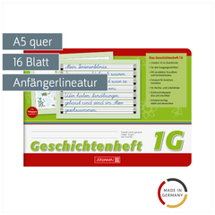 Geschichtenheft | A5 quer, Lineatur 1G, 16 Blatt, grün