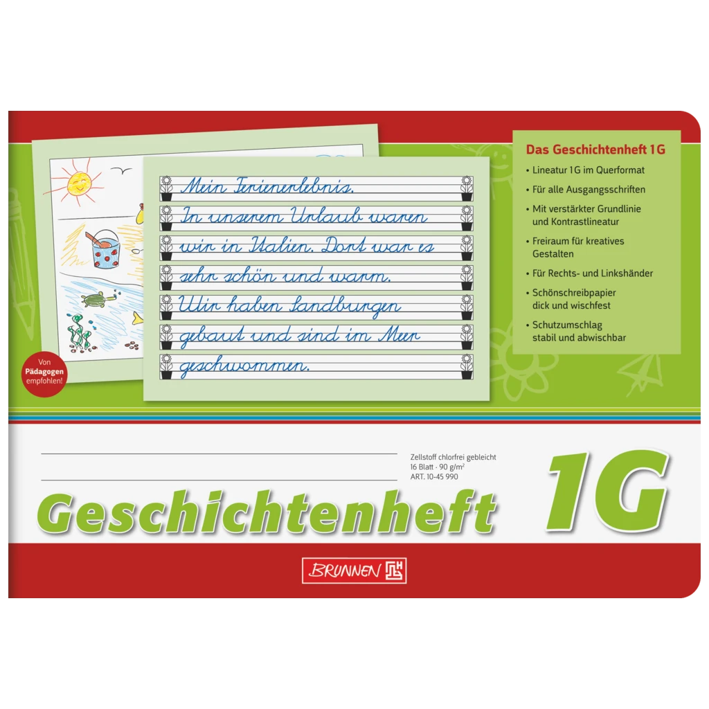 Geschichtenheft | A5 quer, Lineatur 1G, 16 Blatt, grün