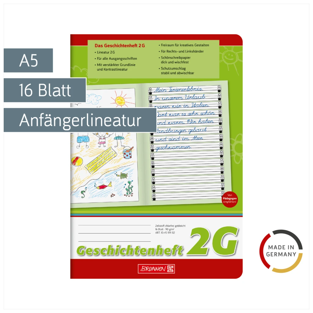 Geschichtenheft | A5, Lineatur 2G, 16 Blatt, grün