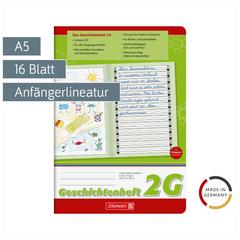 Geschichtenheft | A5, Lineatur 2G, 16 Blatt, grün