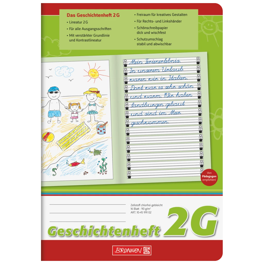 Geschichtenheft | A5, Lineatur 2G, 16 Blatt, grün