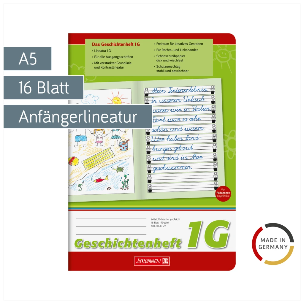 Geschichtenheft | A5, Lineatur 1G, 16 Blatt, grün