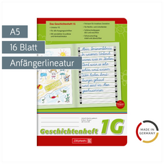 Geschichtenheft | A5, Lineatur 1G, 16 Blatt, grün