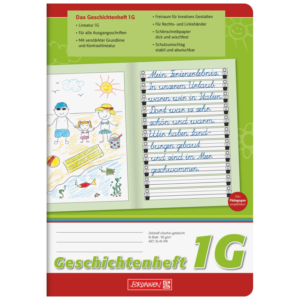 Geschichtenheft | A5, Lineatur 1G, 16 Blatt, grün