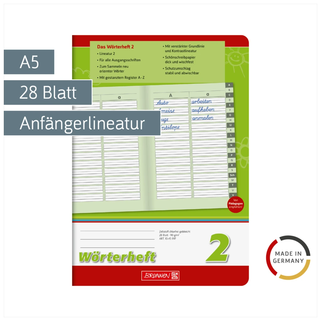 Wörterheft | A5, Lineatur 2, 28 Blatt, grün