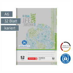 Schulheft Recycling | A6, Lineatur 52, 32 Blatt, grün/grau